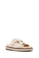 Women's Beige Thick Soled Knitted Slippers | Derimod