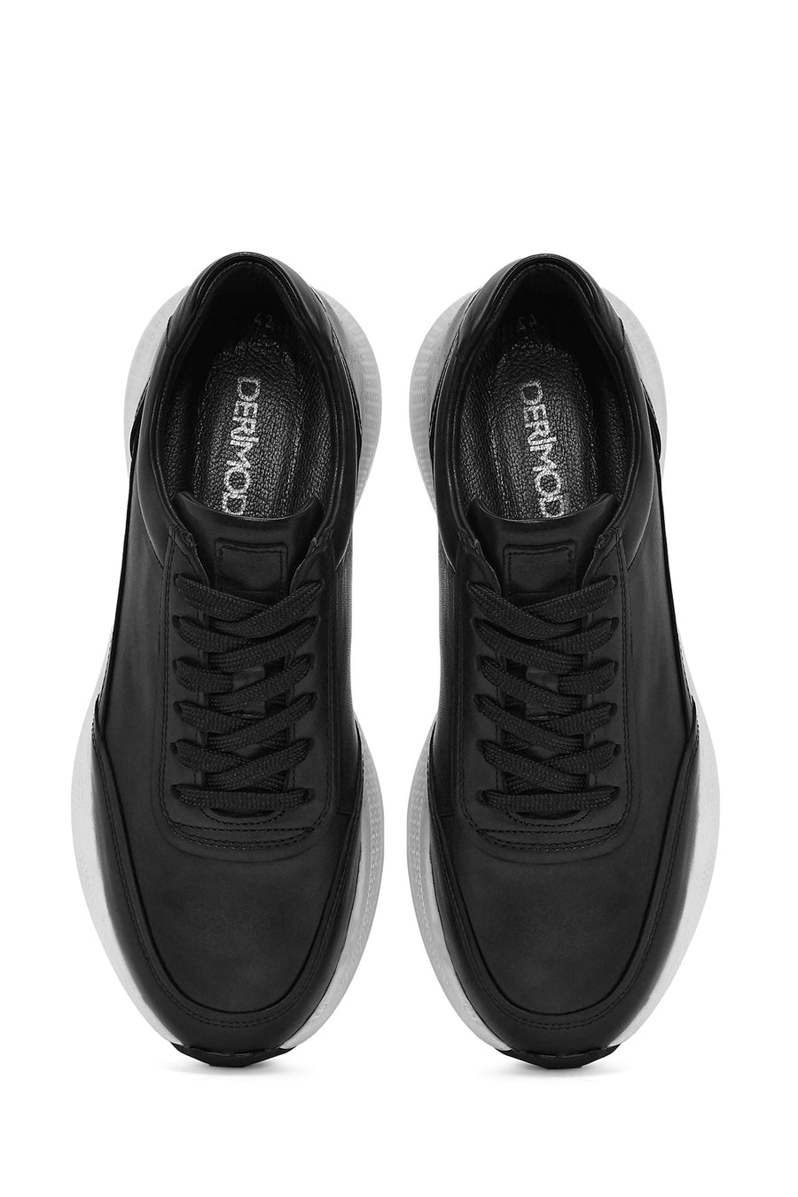 Erkek Siyah Bağcıklı Kalın Tabanlı Deri Sneaker