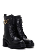 Women's Black Zipper Heeled Leather Boots | Derimod