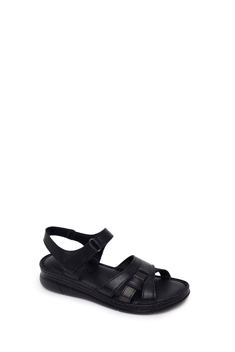 Woman Black Strappy Leather Comfort Sandal
