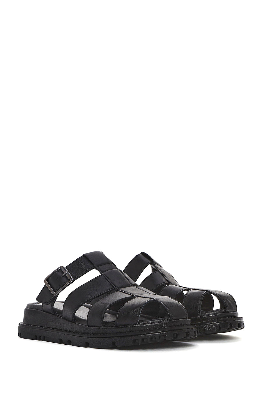 
Women's Black Thick Sole Leather Slippers
