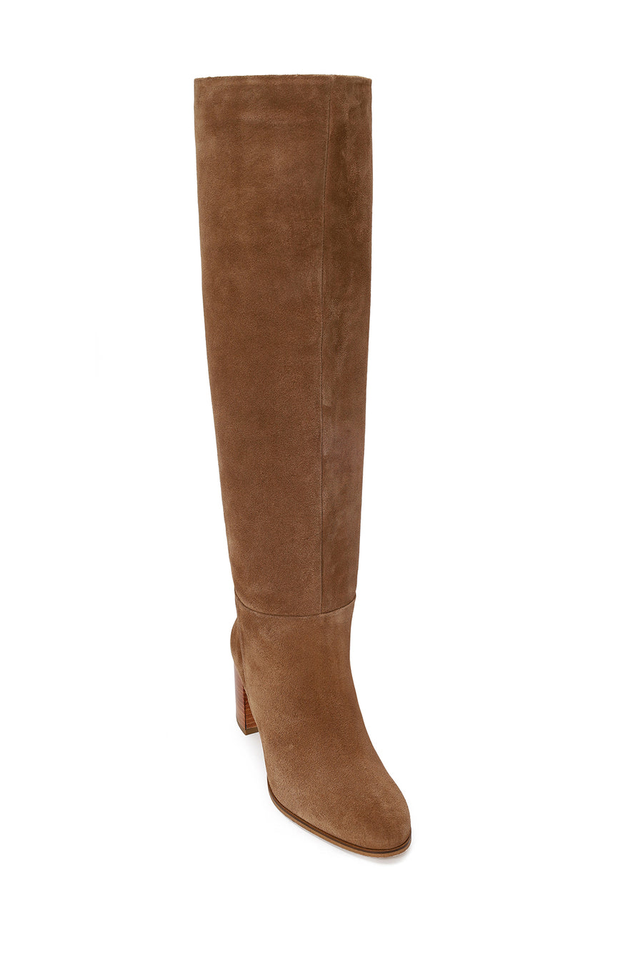 Woman Beige Chunky-Heeled Suede Boots