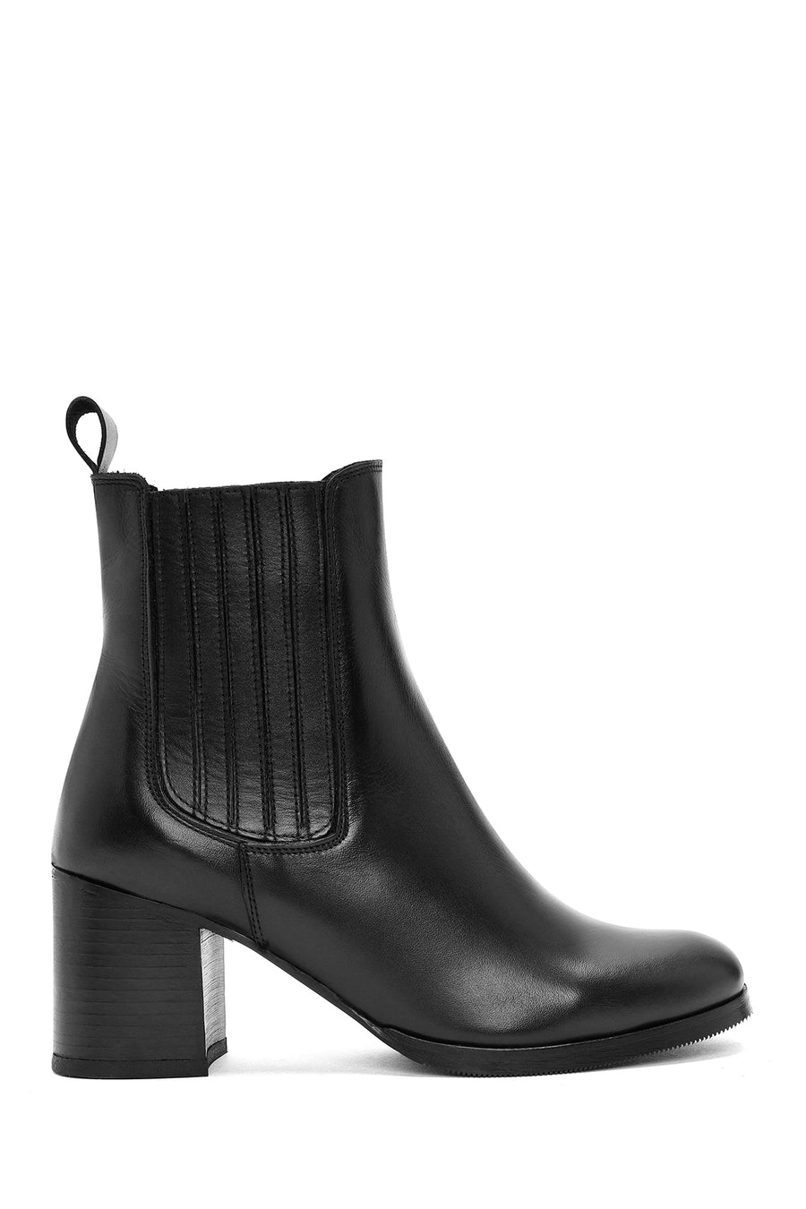 Women's Black Thick Heeled Leather Chelsea Boots 24WFD186418 | Derimod