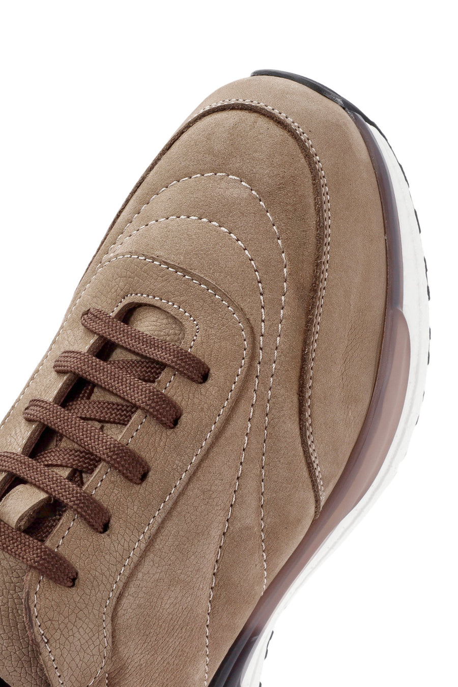 Erkek Bej Bağcıklı Nubuk Deri Sneaker