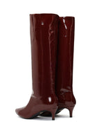 Woman Burgundy Short Thin-Heeled Patent Leather Boots | Derimod