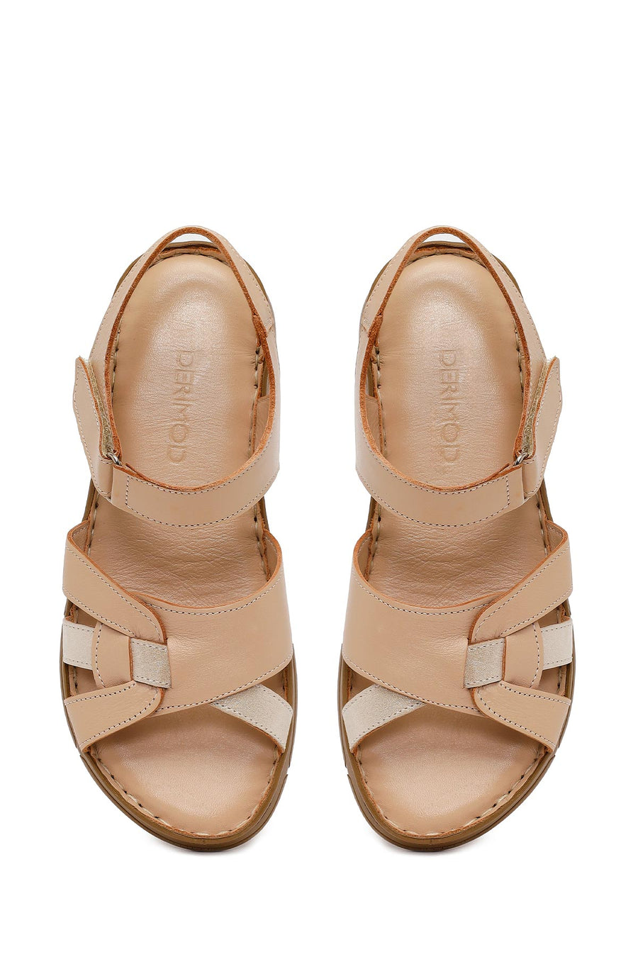 Woman Beige Strappy Leather Comfort Sandal