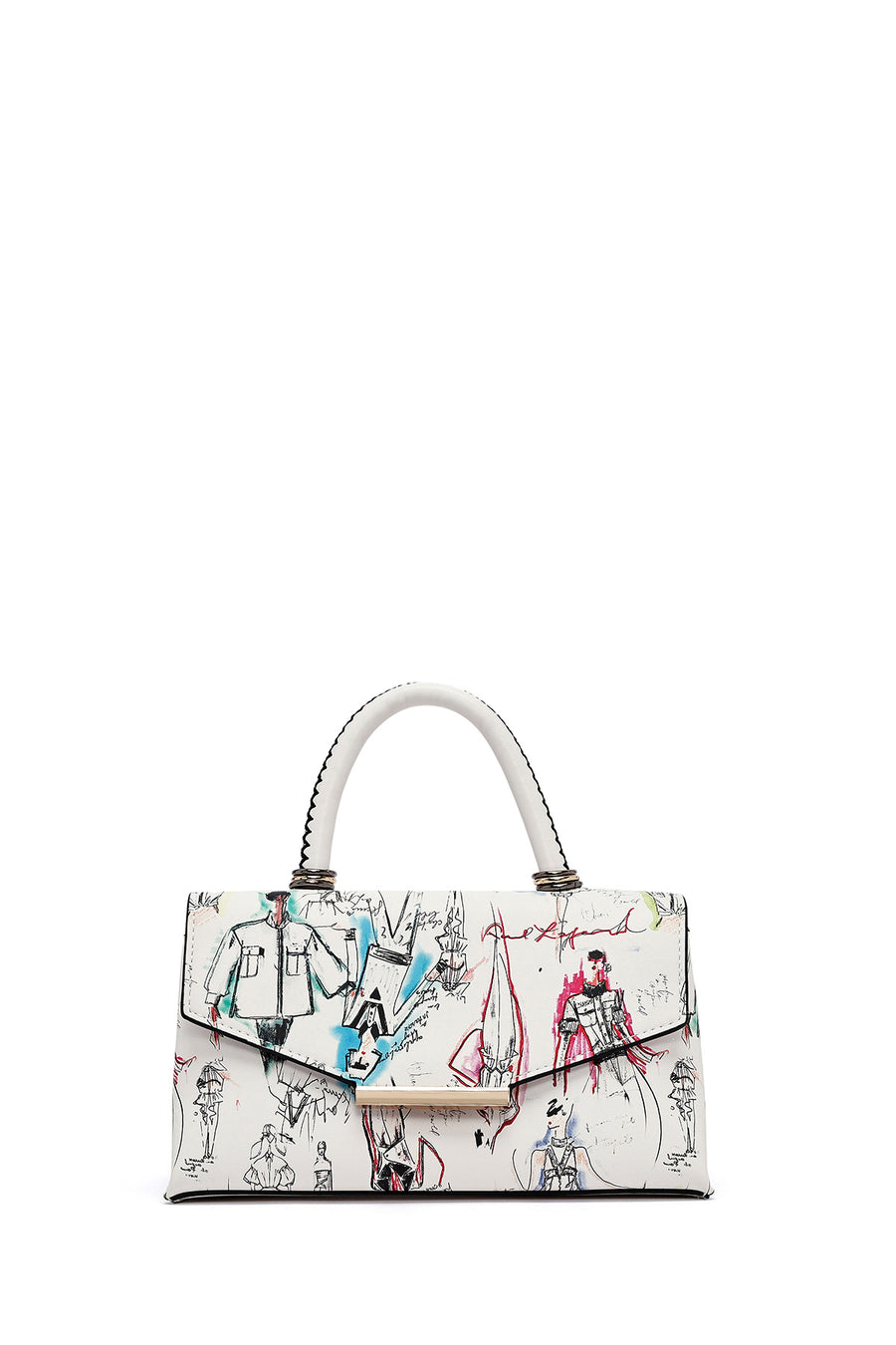 Woman Cream Long Strap Printed Handbag