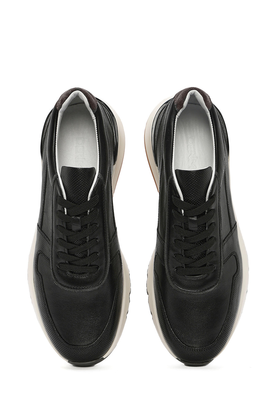 Erkek Siyah Bağcıklı Deri Casual Sneaker