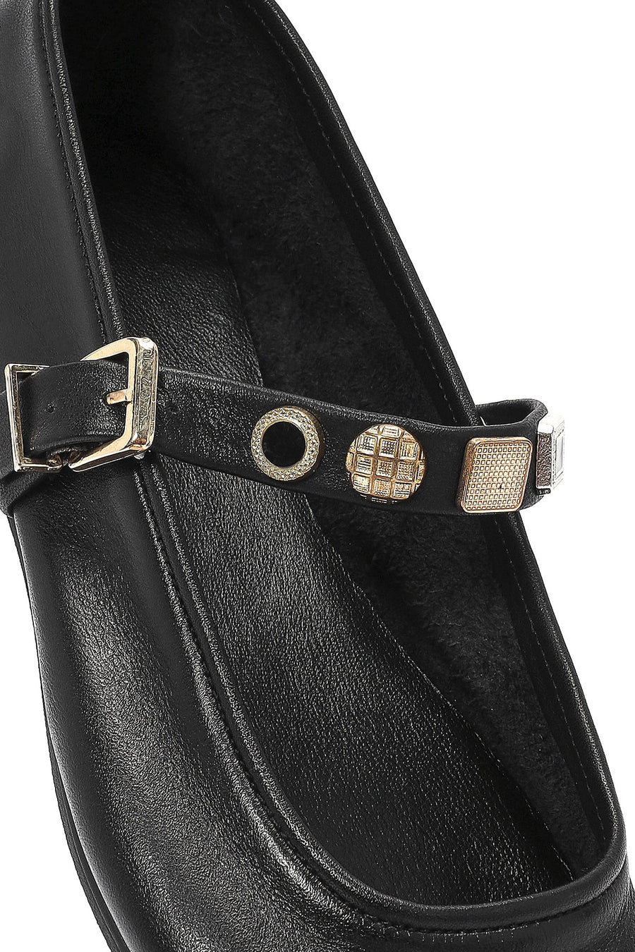 Women's Black Buckle Leather Ballerinas