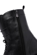 Women's Black Lace-Up Zipper Detailed Leather Combat Boots | Derimod