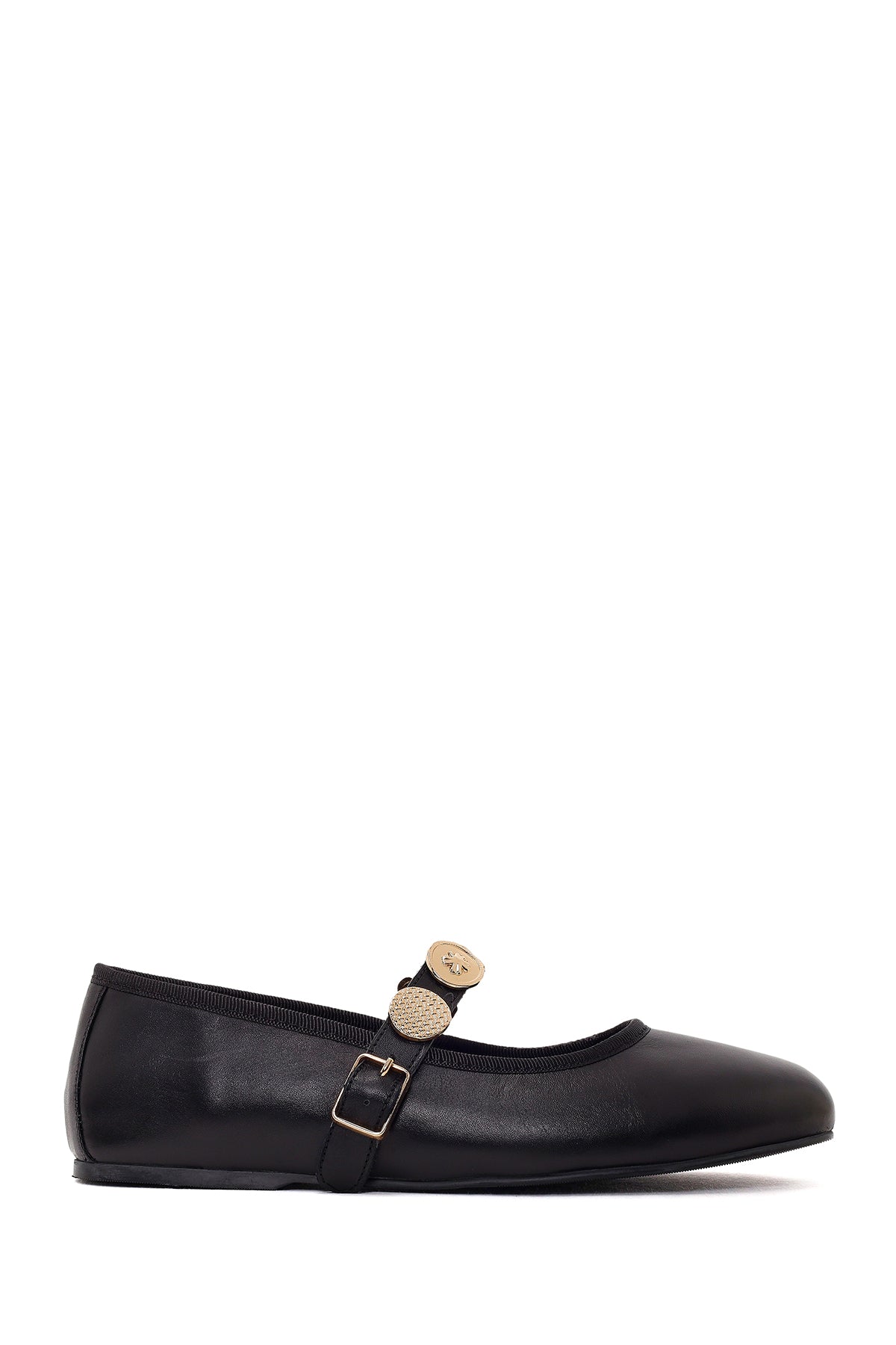 Women's Black Buckle Leather Ballerinas 26PFD180318 | Derimod