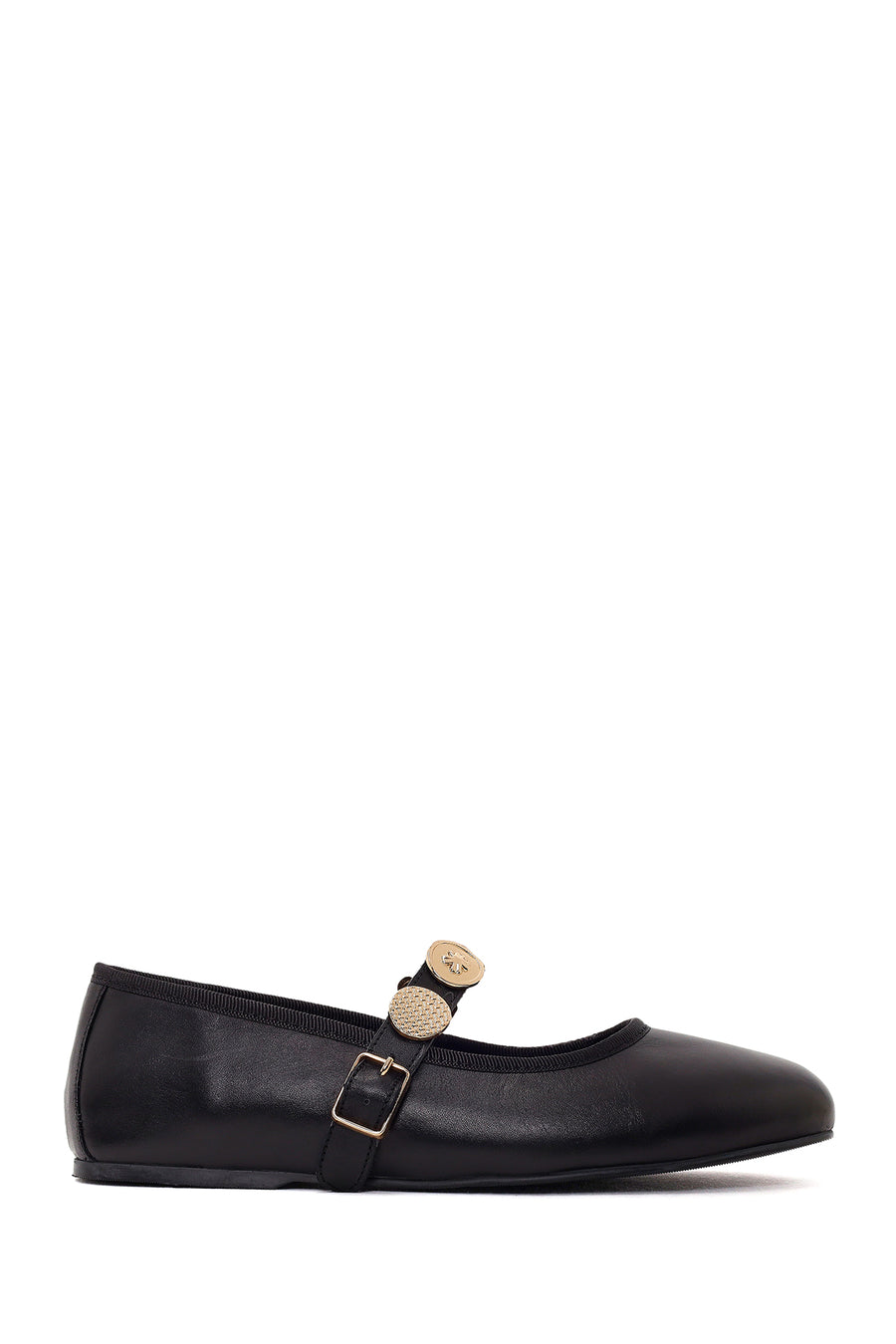 Women's Black Buckle Leather Ballerinas 26PFD180318 | Derimod