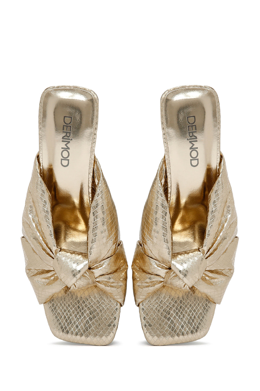 Women's Gold Transparent Thick Heeled Metallic Slippers