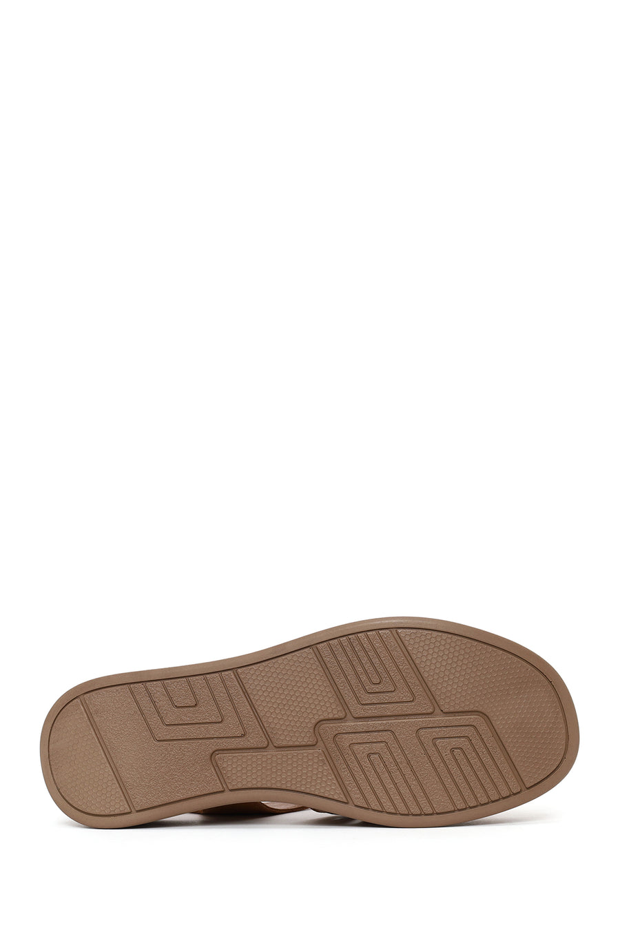 Woman Tan Patterned Thick-Soled Leather Comfort Sandal
