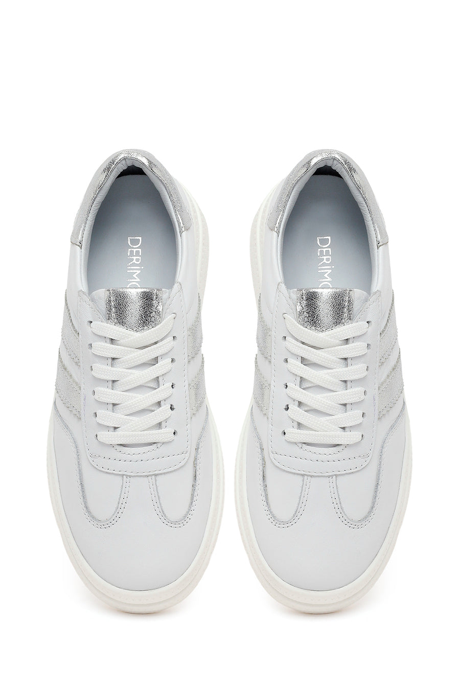 Woman White Lace-Up Leather Sneaker