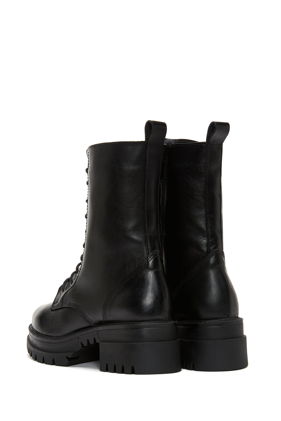 Women's Black Leather Thick Soled Boots Flat Boots