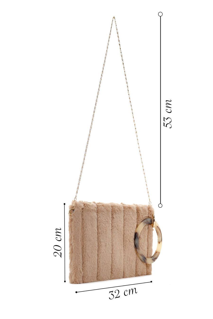 Women's Beige Chain Strap Plush Clutch Bag