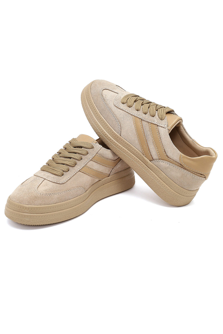 Kadın Bej Bağcıklı Süet Deri Sneaker