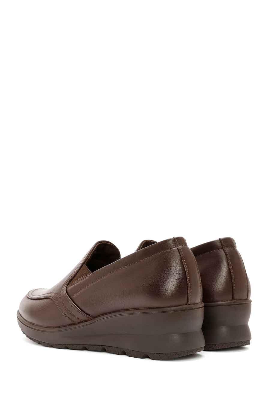 Women's Brown Wedge Heel Leather Comfort Loafer