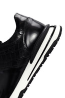 Men's Black Crocodile Patterned Lace Up Thick Soled Leather Sneaker | Derimod