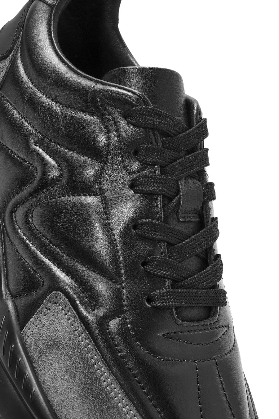 Erkek Siyah Bağcıklı Deri Sneaker