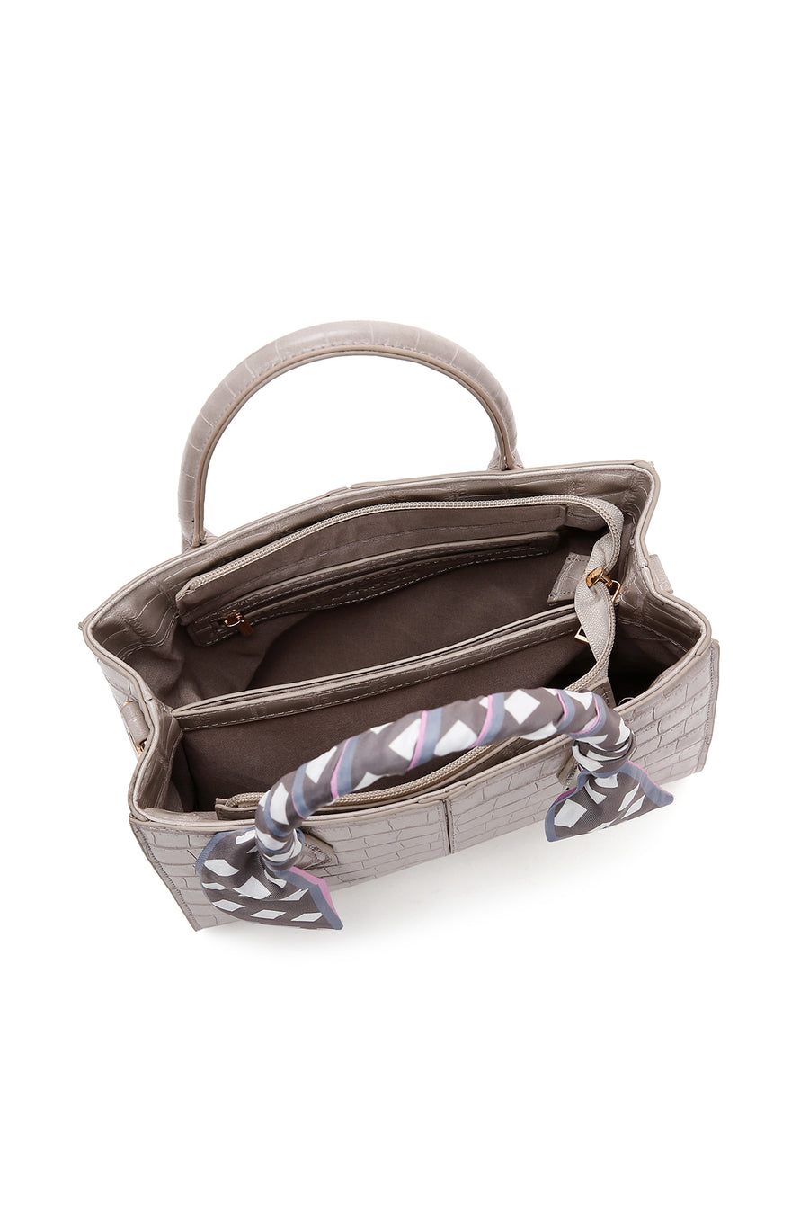 Women's Mink Long Strap Crocodile Patterned Handbag with Accessory Detail