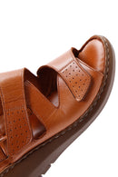 Women's Tan Leather Wedge Heel Comfort Sandals | Derimod