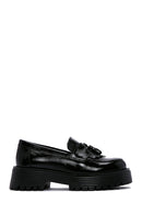 Women's Black Tassel Leather Masculine Loafer | Derimod