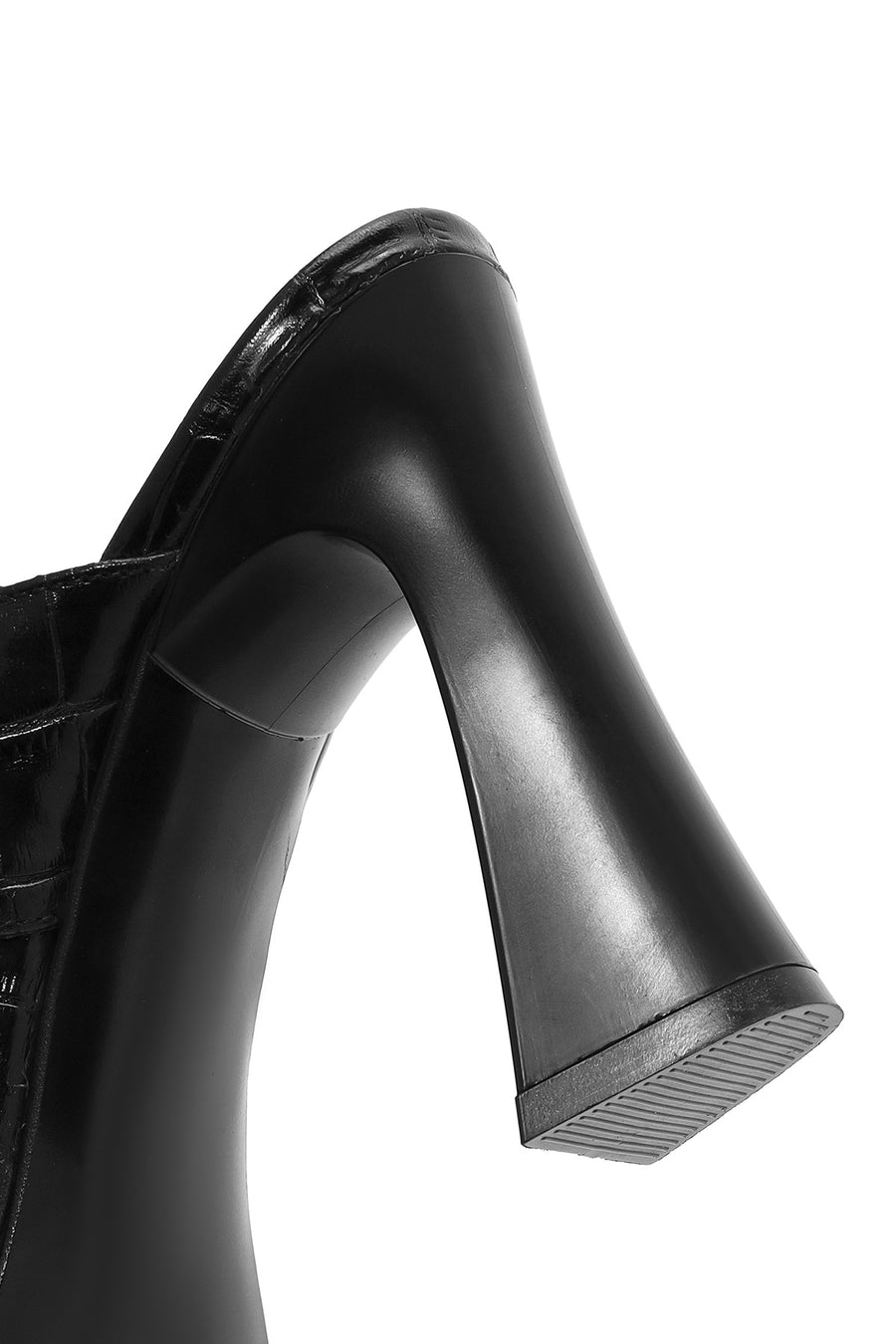 Women's Black Crocodile High Thick Heel Leather Slippers