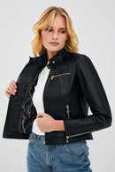 Alexa Women's Black Short Leather Jacket | Derimod