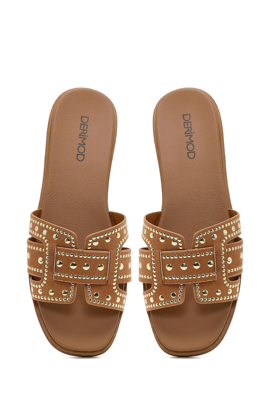 Women's Camel Studded Suede Slippers