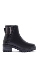 Women's Black Zippered Buckle Detailed Leather Boots | Derimod