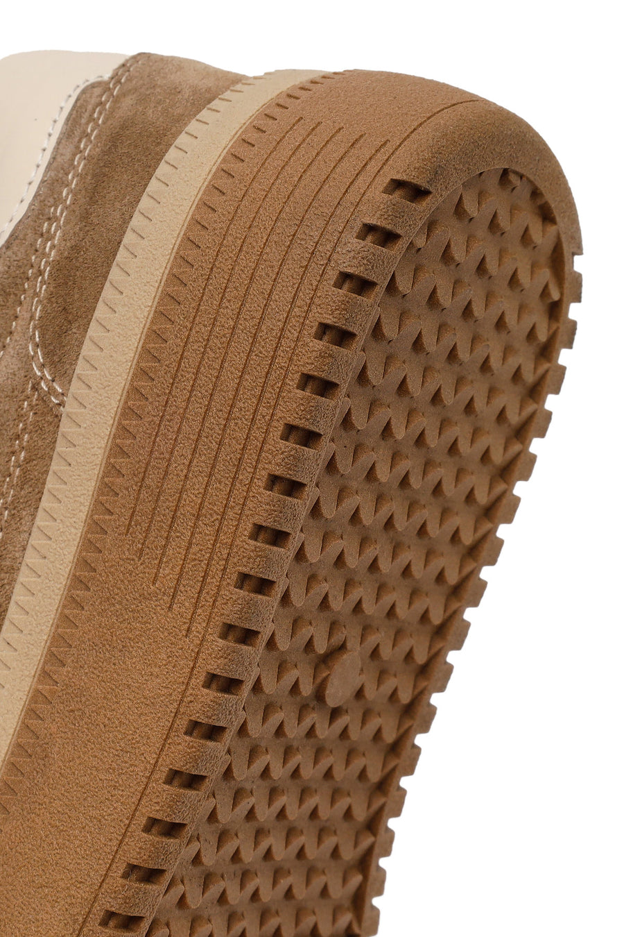 Woman Tan Lace-Up Thick-Soled Suede Leather Sneaker