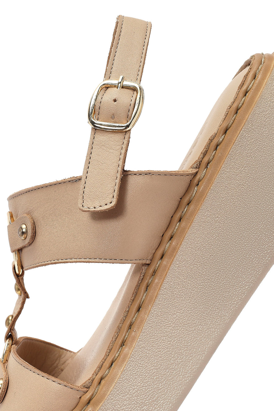 Women's Cream Ankle Buckle Thick Soled Leather Comfort Sandals