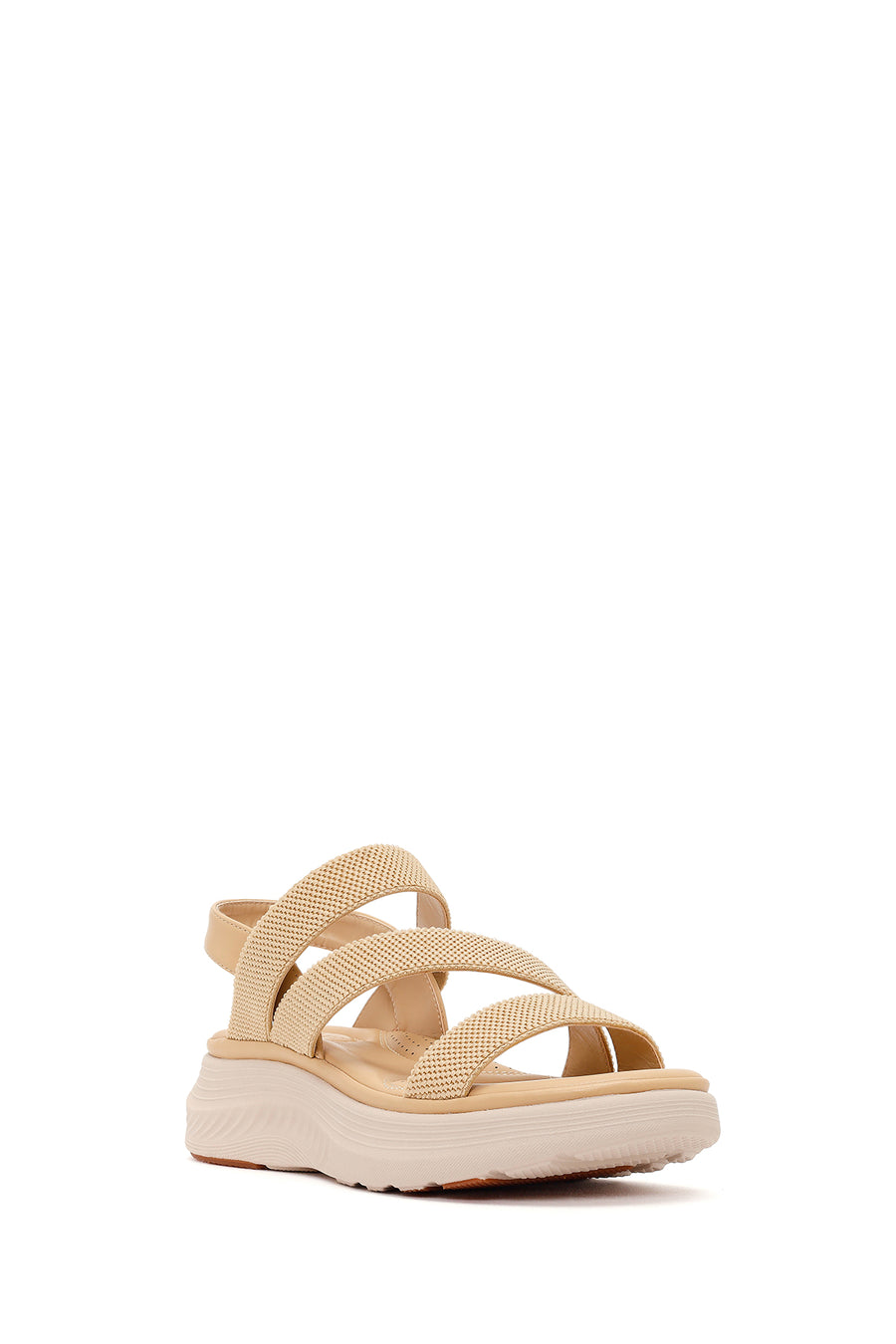Women's Beige Chunky Sole Fabric Comfort Sandals