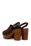 Woman Brown Ankle-Buckle Platform High Thick-Heeled Suede Sandal | Derimod