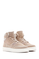 Women's Beige Suede Leather High Top Sneaker | Derimod