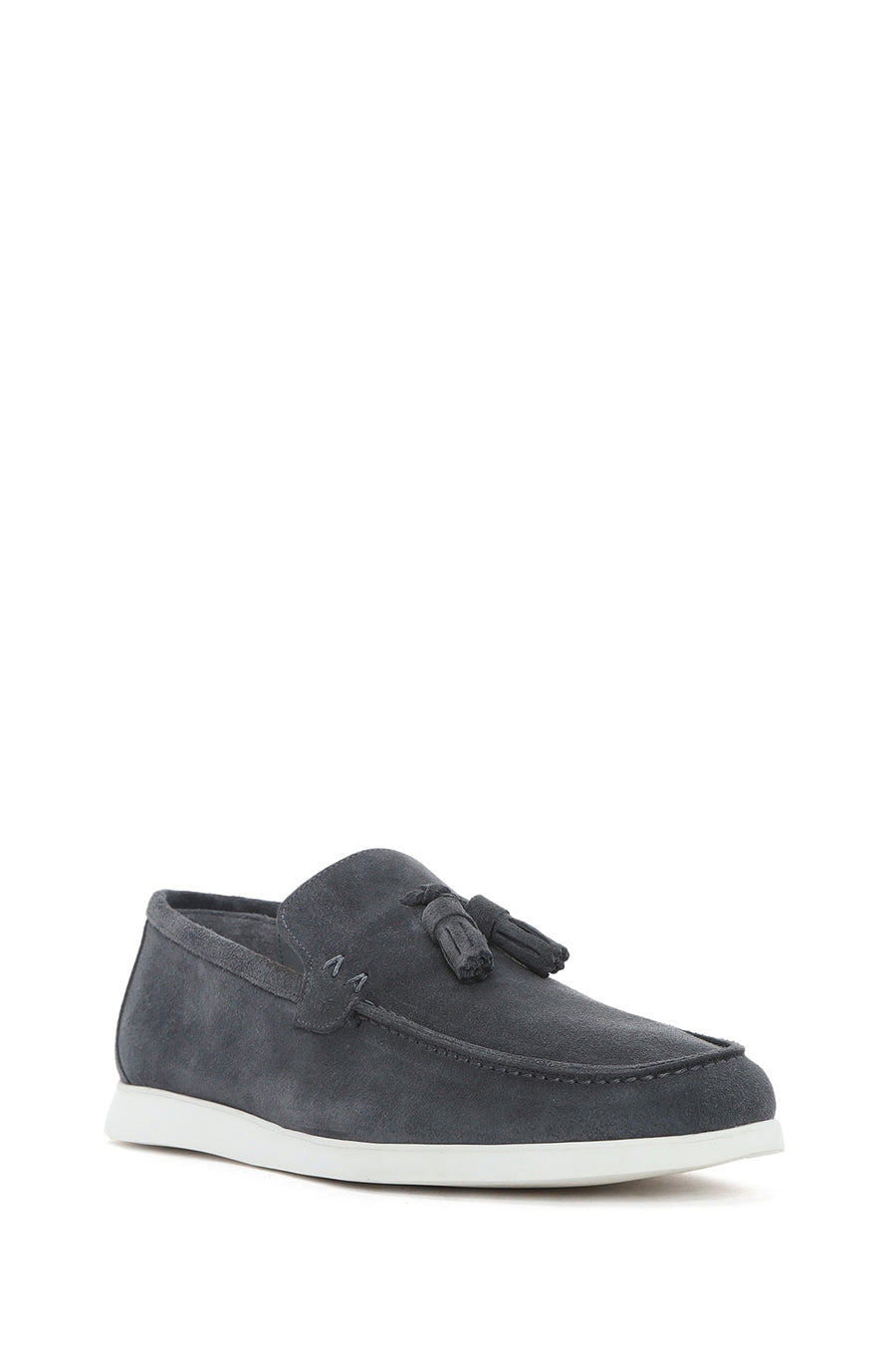 Erkek Gri Püsküllü Süet Deri Casual Loafer