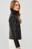 Fiesta Women's Black Short Leather Jacket | Derimod