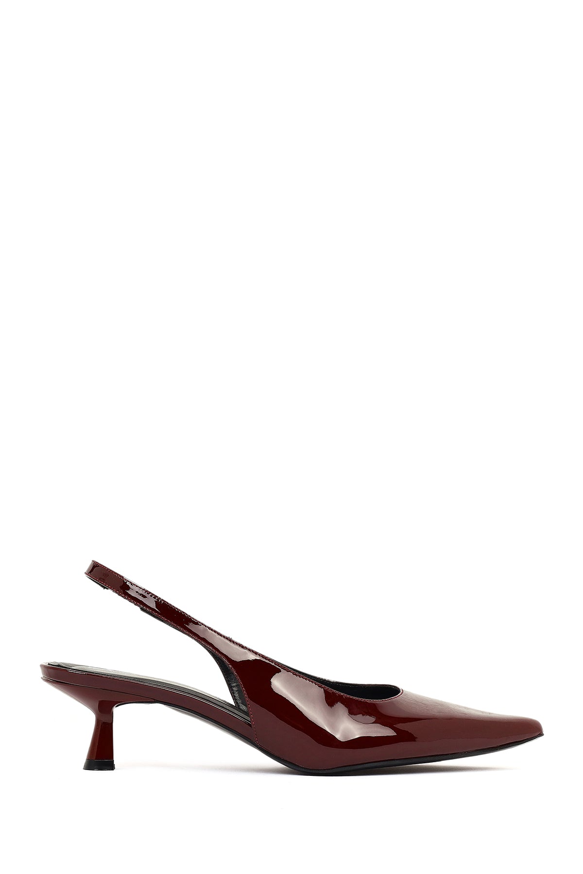 Women's Burgundy Open Back Short Thin Heel Patent Leather Shoes 26PFD160816 | Derimod