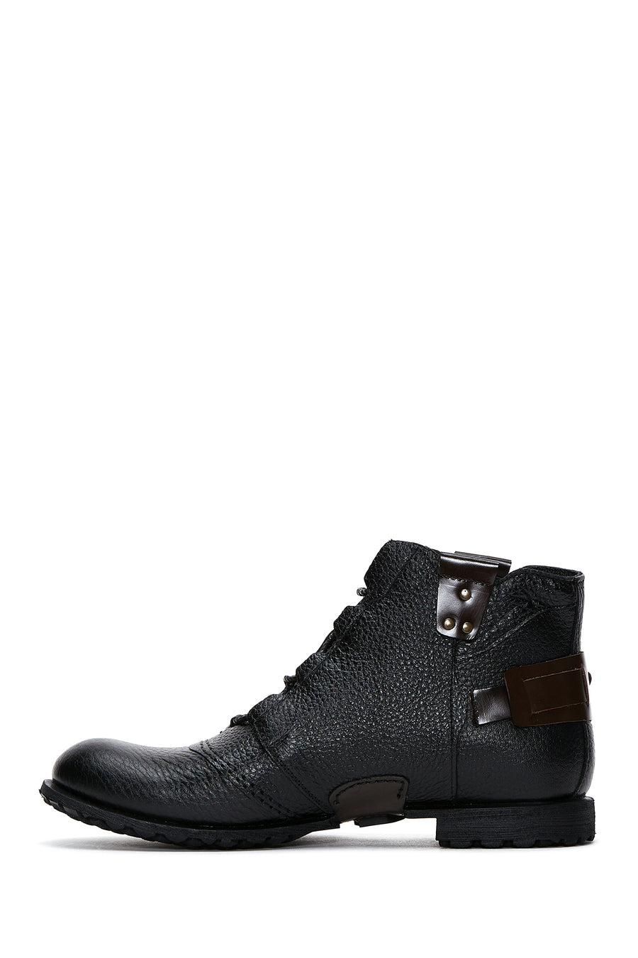 Men's Black Leather Flat Boots