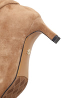 Woman Beige Heeled Suede Boots | Derimod
