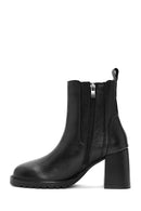 Women's Black Thick Heeled Leather Chelsea Boots | Derimod