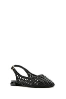 Women's Black Braided Open Back Ballerinas | Derimod