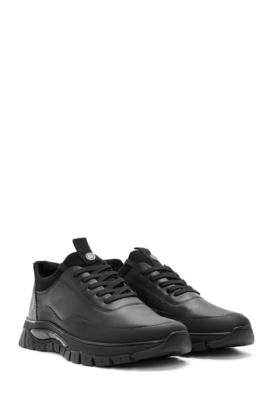 Erkek Siyah Bağcıklı Deri Sneaker
