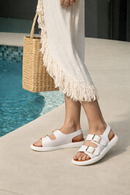 Women's White Double Buckle Sandals | Derimod