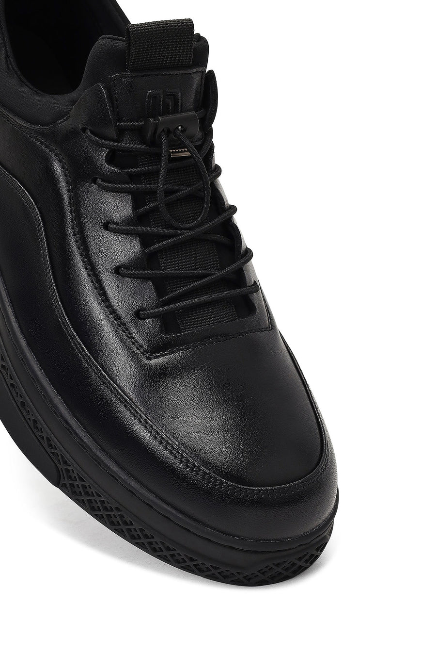 Men's Black Lace-Up Thick-Soled Leather Sneaker