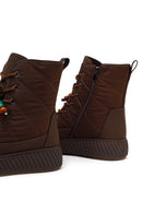Woman Brown Zip Closure Thick-Soled Charmed Fabric Combat Boots | Derimod