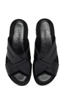 Women's Black Leather Comfort Slippers | Derimod