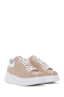 Women's Beige Patent Leather Thick Soled Sneaker | Derimod